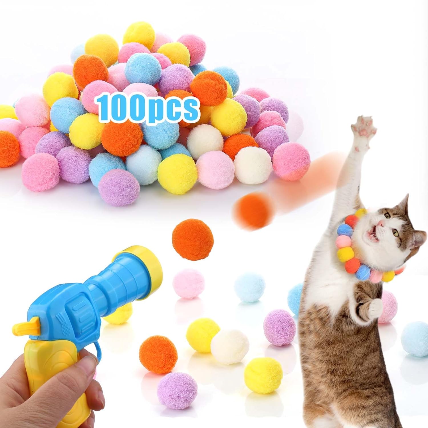 Cat Toy Ball Launcher Gun Cat Fetch Toy Gun Shooter Plush Ball Shooting Gun With 20Pcs Pom Pom Balls  Toys Interactive For Indoor Cats
