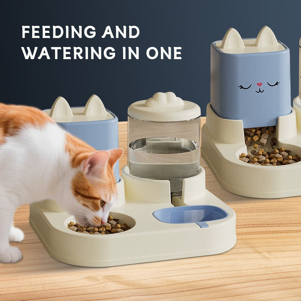 Super Cute Appearance Pet Feeding And Drinking Device, Cleverly Designed With Dry And Wet Separation, Automatic Water Addition, Universal For Cats And Dogs, Easily Solves Feeding Problems, And Makes P